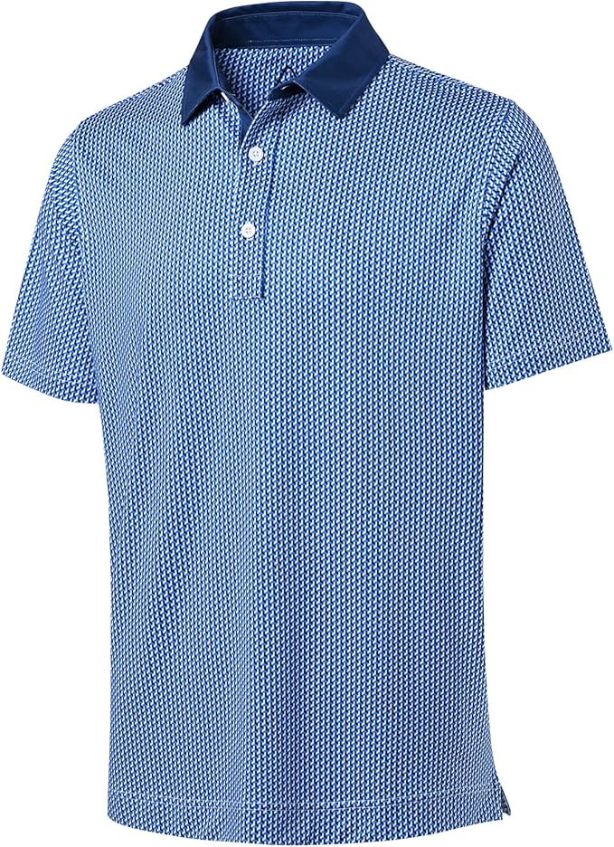 Men wearing a stylish printed short-sleeve performance golf polo shirt
