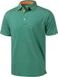 Men's striped moisture-wicking performance golf polo with reflective sleeve cuffs