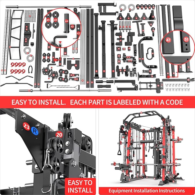 Smith Machine Power Rack Multifunctional Power Cage Deep Squat Rack Cable Crossover System Selectable More Training Attachment for Garage & Home Gym
