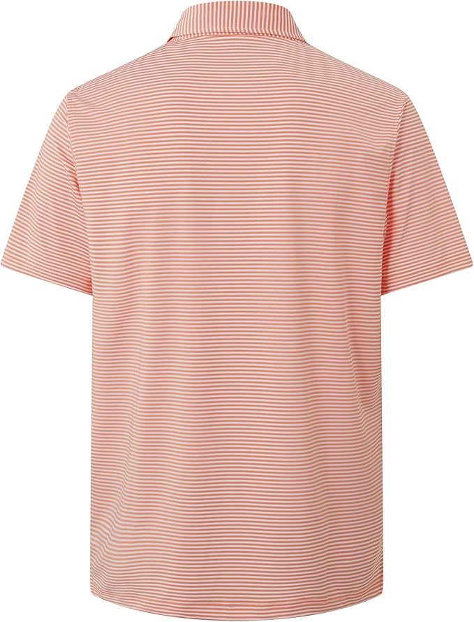 Men's Performance Striped Golf Polo Moisture Wicking Sport Shirt