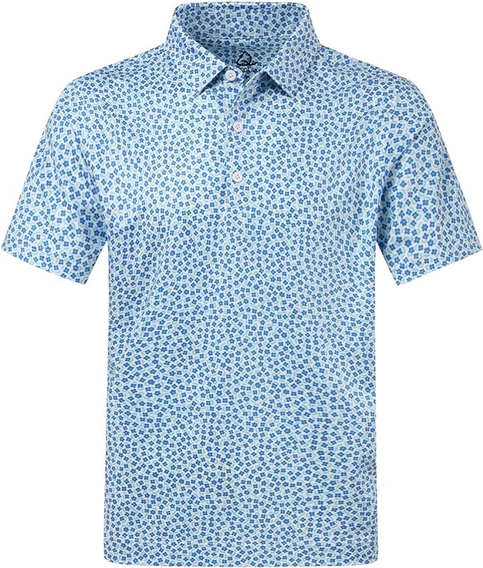 Men wearing a stylish printed short-sleeve performance golf polo shirt