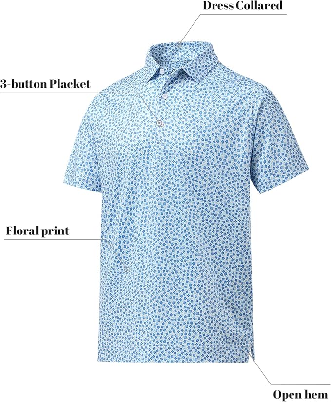 Men's Quick Dry Performance Polo Shirt - Athletic Print Golf Top