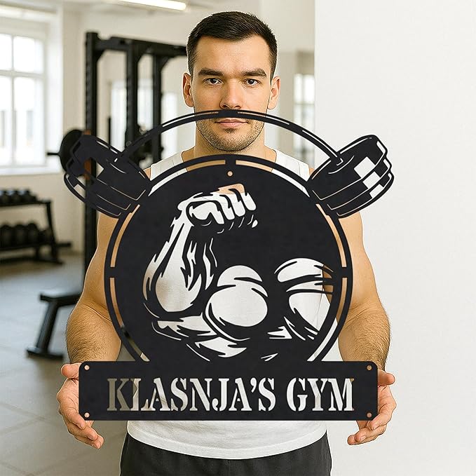 Personalized Gym Sign Custom Metal Wall Art for Workout Room, Home Fitness Center, Motivational Garage Decor, Powerlifting Gifts for Women, Men, Dad, Papa, Grandpa, Mother, Sister, Girls, Family
