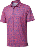 Striped men's golf polo shirt with moisture-wicking and quick-dry properties