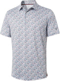 Close-up view of a men's striped performance polo shirt