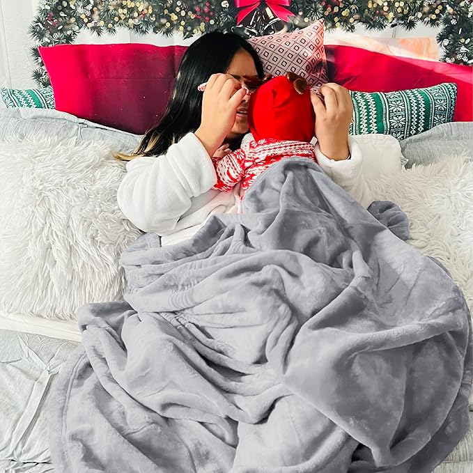 Bedsure Fleece Throw XL Blanket Light Grey - 300GSM Soft Lightweight Plush Cozy Blankets for Bed, Sofa, Couch, Travel, Camping, 50x70 inches