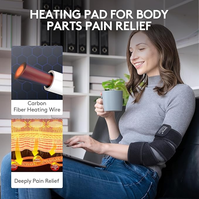 UTK Far Infrared Heating Pad, Heated Wrap with Jade for Arm Joint Elbow, Fast Heating, FSA-HSA Eligible, Hotter to 159℉, 4H Auto Off & Memory Function, 120" Extension Cord,Birthday Gifts for Men Women