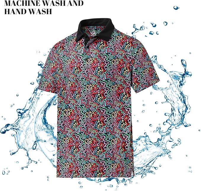 Men's Quick Dry Performance Polo Shirt - Athletic Print Golf Top