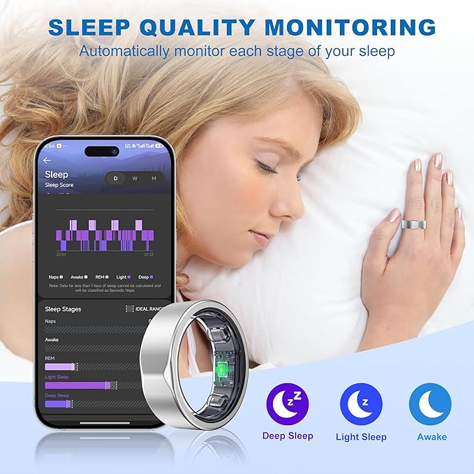 Smart Ring for Women Men - Titanium Health Fitness Tracker Ring with Heart Rate, Step Counting, Calories, Sleep & Stress Monitor for iPhone and Android, No Subscription Fee (Sliver, 9)