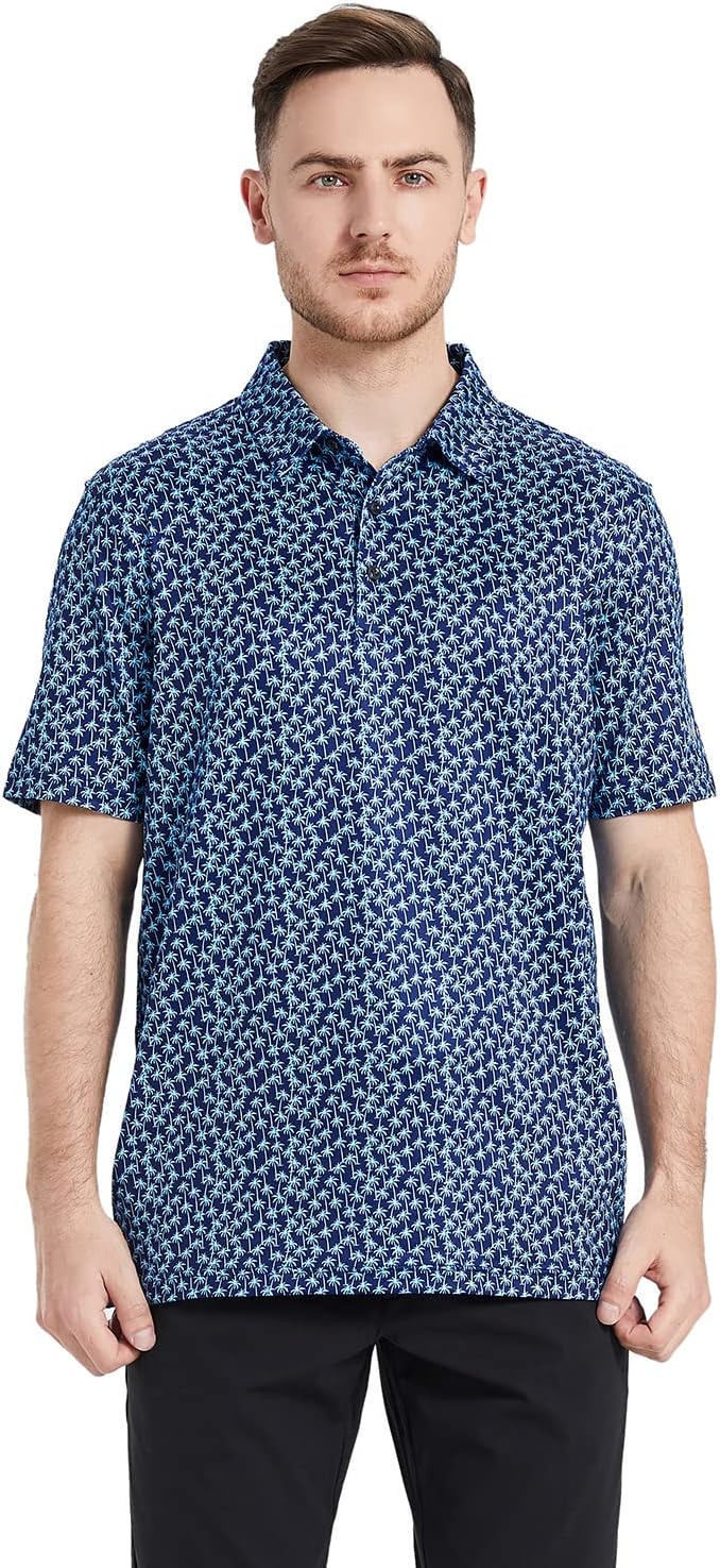 Men's Striped Short Sleeve Golf Polo Moisture Wicking Performance