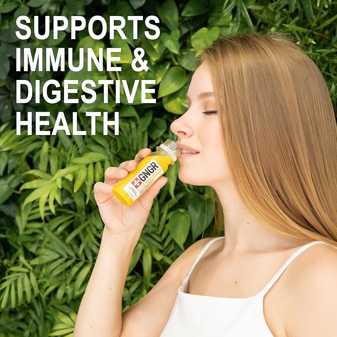 '+GNGR Energy Booster & Immunity Shot, Cold-Pressed Ginger Shots with Lions Mane, 75mg of Natural Caffeine Green Tea, Turmeric Root, Vitamin D & Zinc for All Natural Immune Support (2 Oz, Pack of 12)