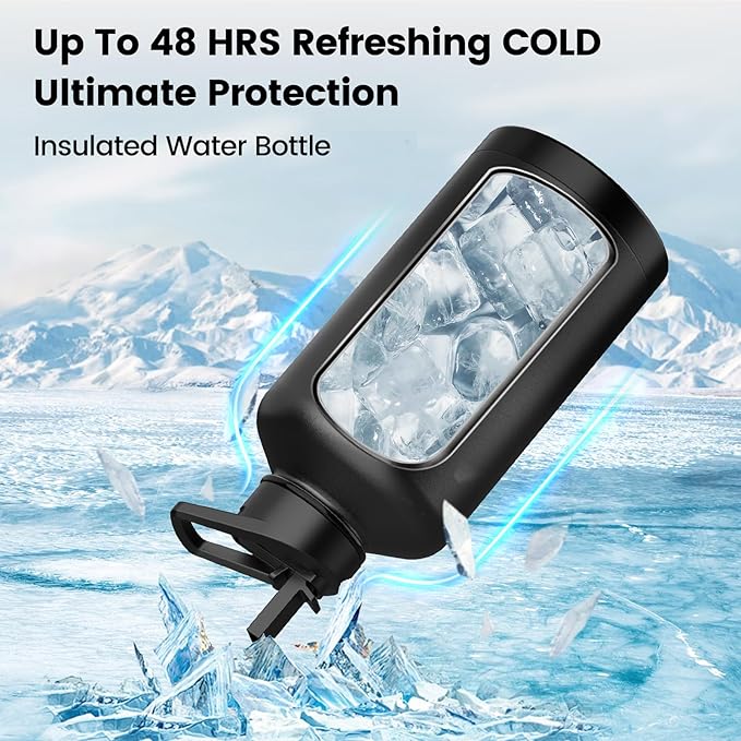 Insulated Water Bottle 40 oz, Triple Wall Vacuum Stainless Steel(Cold for 48 Hrs),Leak Proof & BPA-Free,Simple Modern Water Bottle with Drink-Through Lid & Flip Straw for Sports & Travel, Black