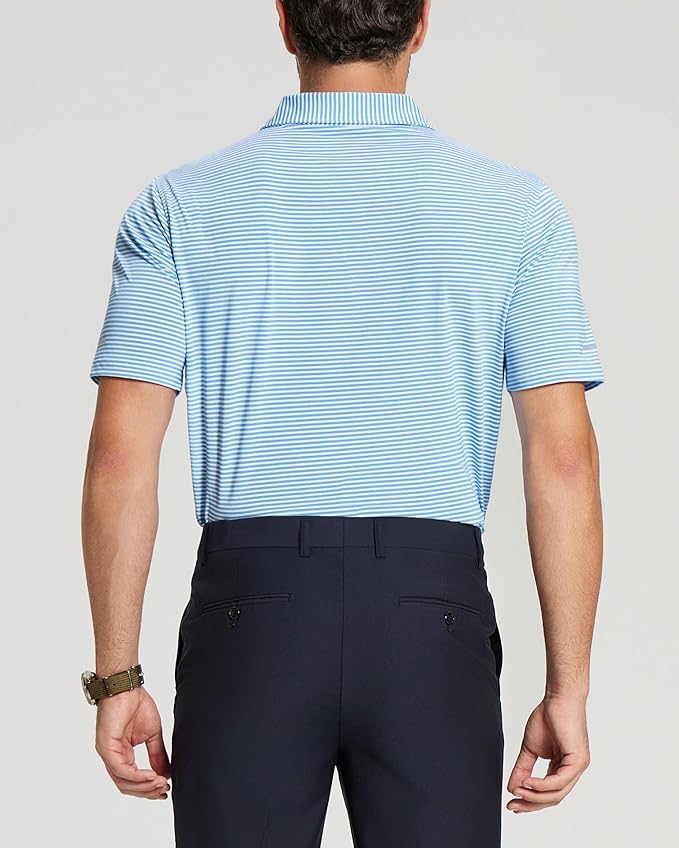 Men's Striped Golf Polo Shirt - Moisture Wicking Performance Sport