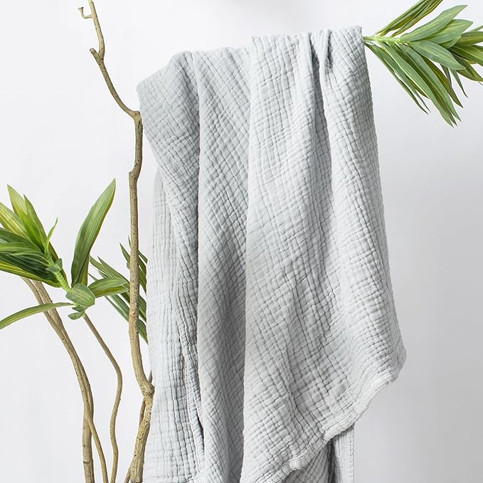 Carriediosa 100% Cotton Muslin Throw Blanket 50" X 70" Throw XL Size，4-Layers Summer Gauze Throws for Bed Couch，Soft Lightweight Breathable Linen Blankets Bedspread for Adults All Season，Grey
