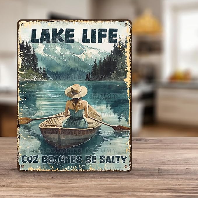 Vintage Lakehouse Tin Sign Lake Life Cuz Beaches Be Salty Retro Wall Decor Nostalgic Art Funny Metal Poster Indoor Store Cafe Toilet Kitchen Garden Plaque Bar Pubs Man cave 12 * 16inch