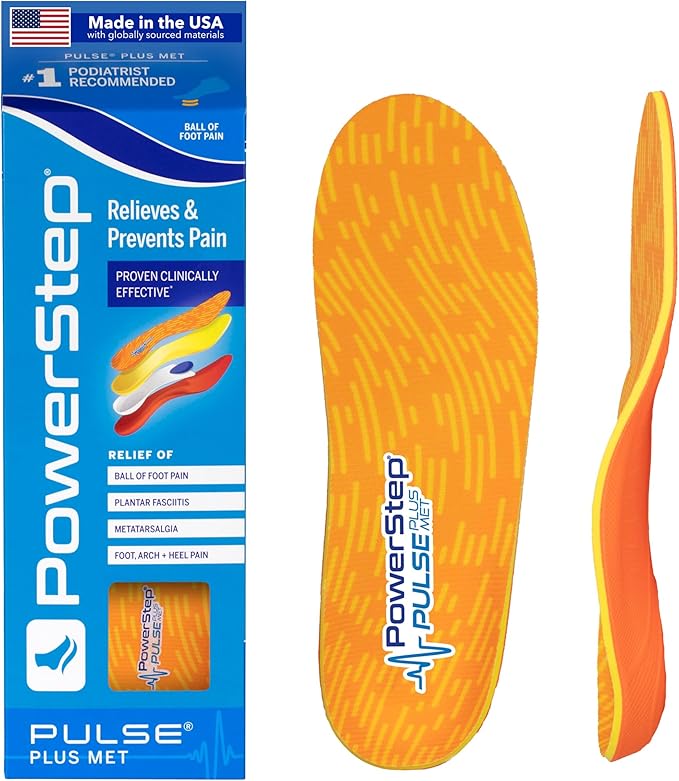PowerStep Pulse Plus Met - Ball of Foot Pain Relief Shoe Insoles - Running Shoe Orthotics for Metatarsal Foot Pain, and Morton's Neuroma Relief - Made in The USA (M 5-5.5, F 7-7.5)