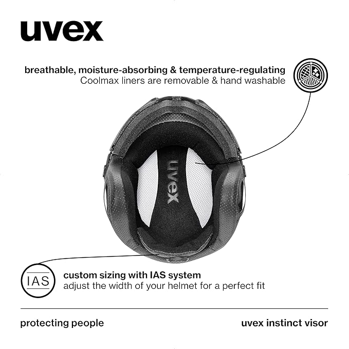 uvex Instinct Visor - Adjustable ski & Snowboard Helmet with Integrated Visor for Women & Men - White-Black Matte - Medium