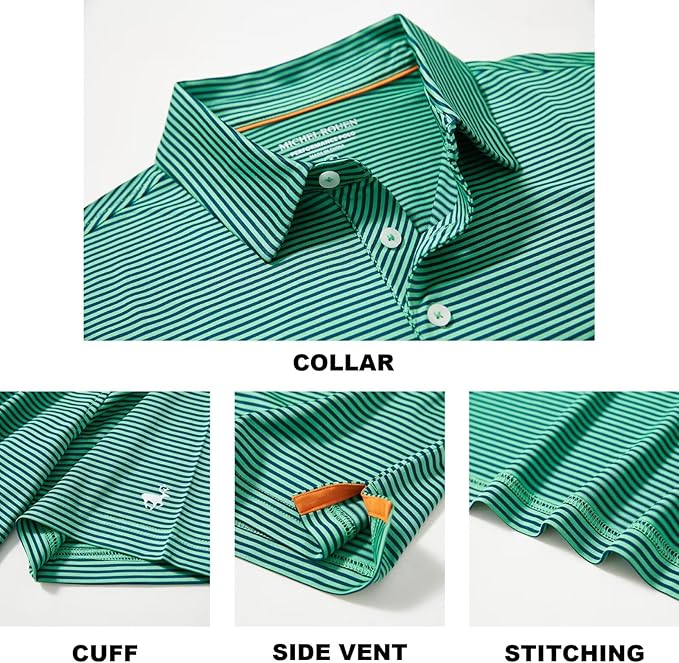 Mens Striped Performance Golf Polo Shirt - Moisture Wicking Green/Black