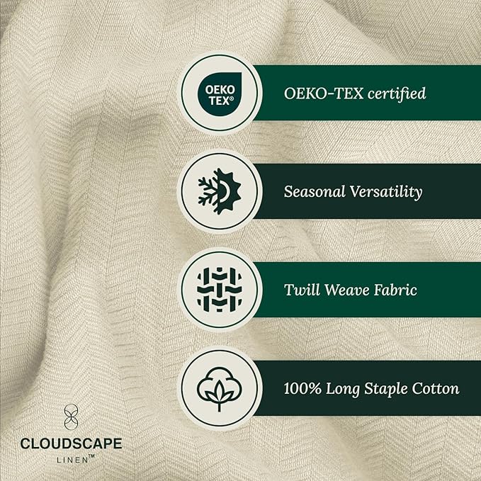 Cloud Scape Linen Herringbone Cotton Throw Blanket for Couch, Bed,Sofa, Home Decor, Soft, Lightweight, All-Season Bed Blanket, 50 x 70,Beige Fog