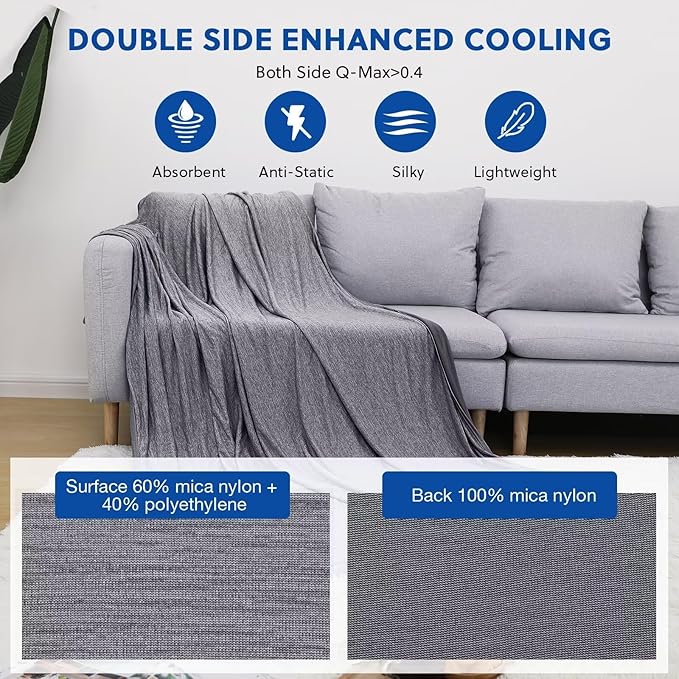HOMFINE Cooling Blankets for Hot Sleepers - Summer Blanket Thin Lightweight Breathable Soft Double Side Enhanced Cooling for Bed Couch Sofa, Keep Cool for Night Sweats (Black, 90 x 90 inches)