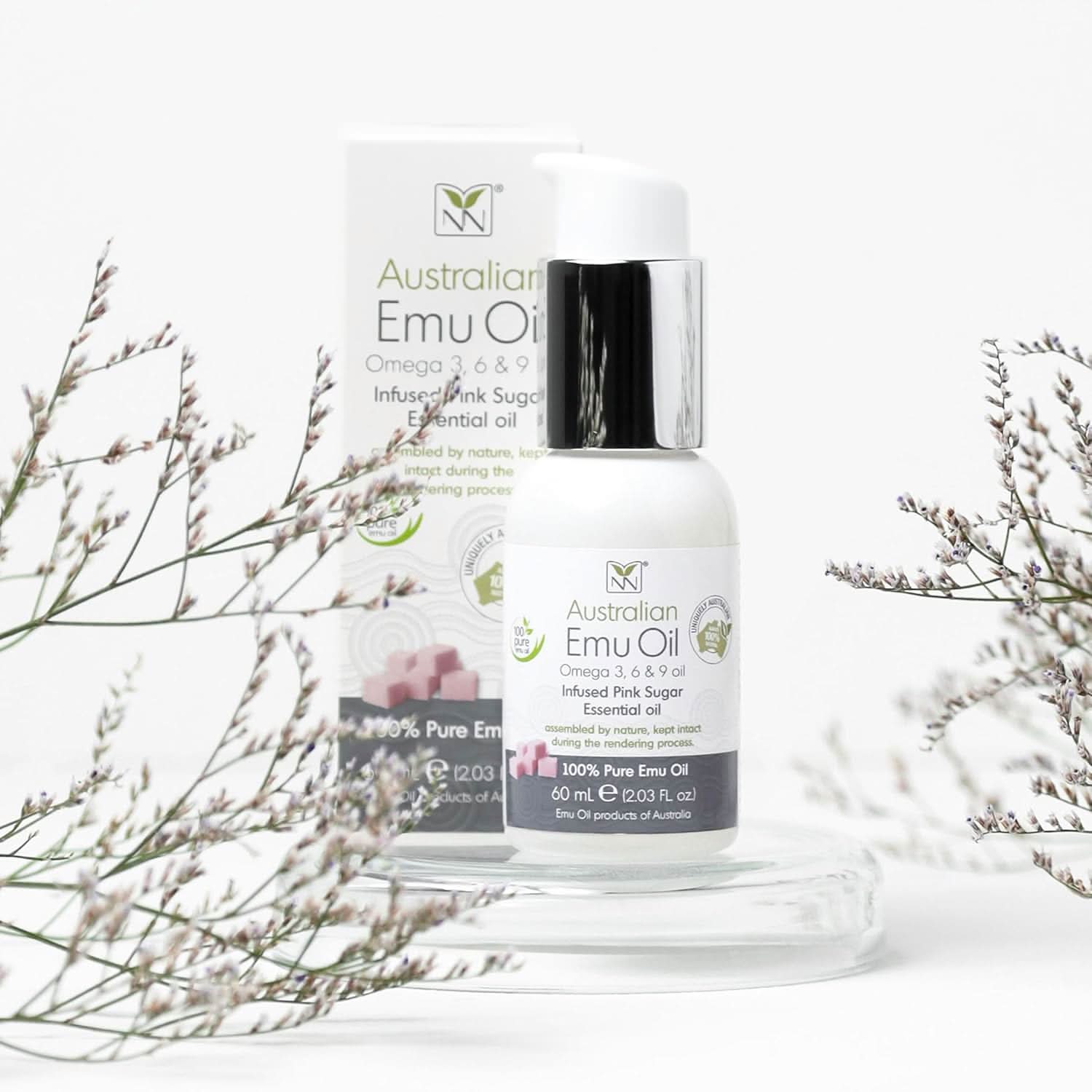 60ml bottle of Australian Emu Oil with Pink Sugar scent