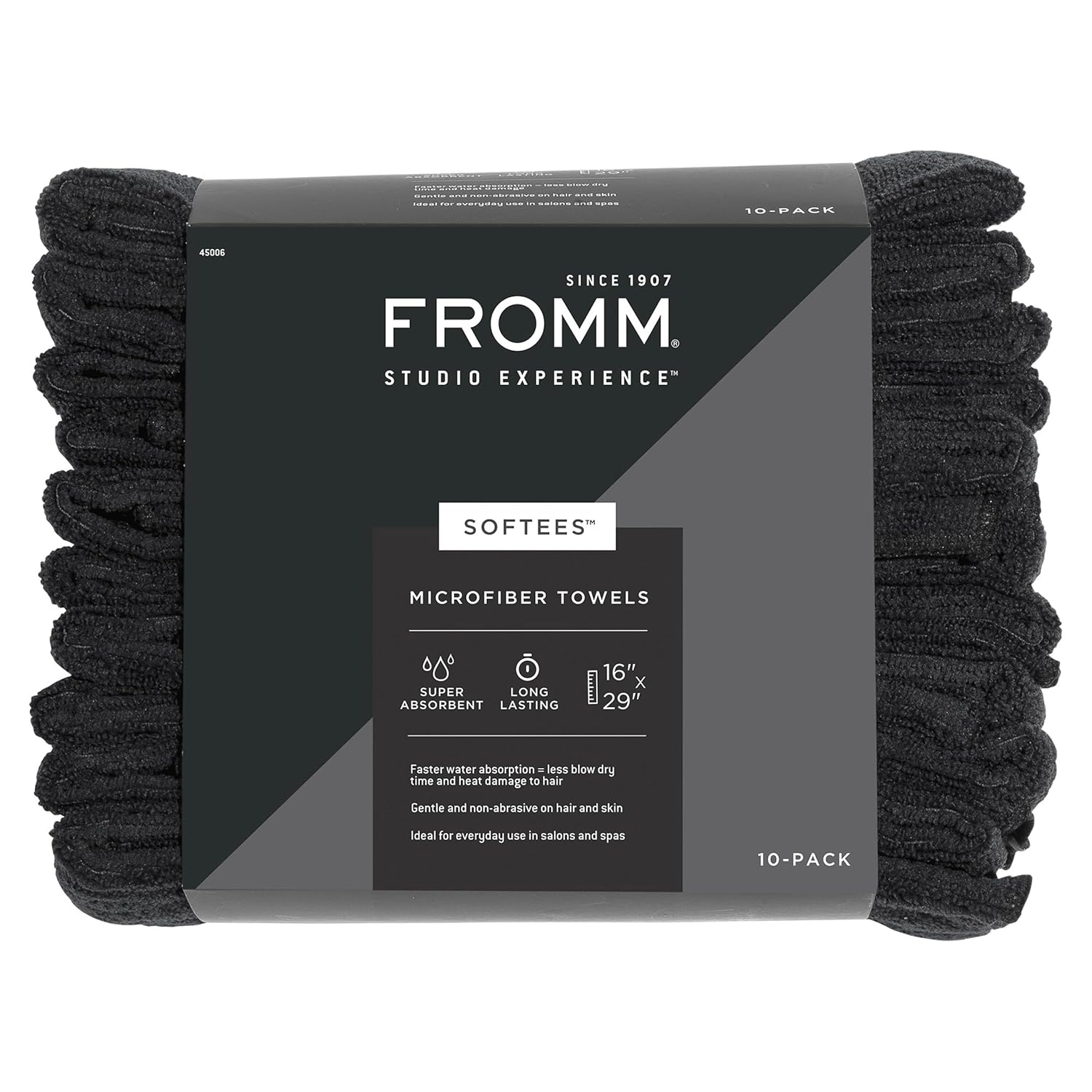 10-pack of black Fromm Softees microfiber salon towels