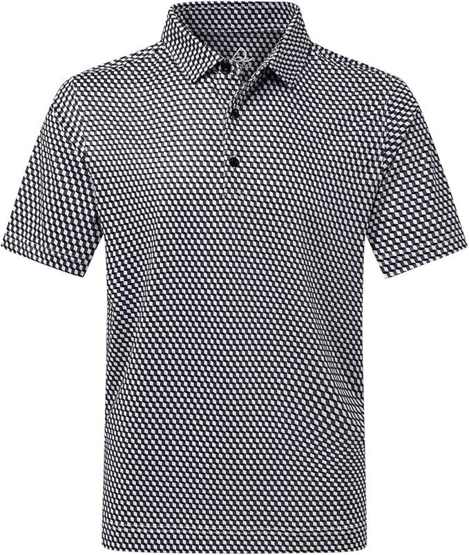 Men wearing a stylish printed short-sleeve performance golf polo shirt