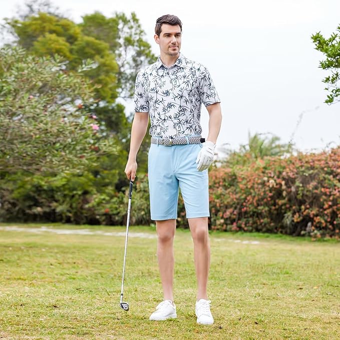 Men's Striped Performance Golf Polo Shirt Moisture Wicking Dry Fit