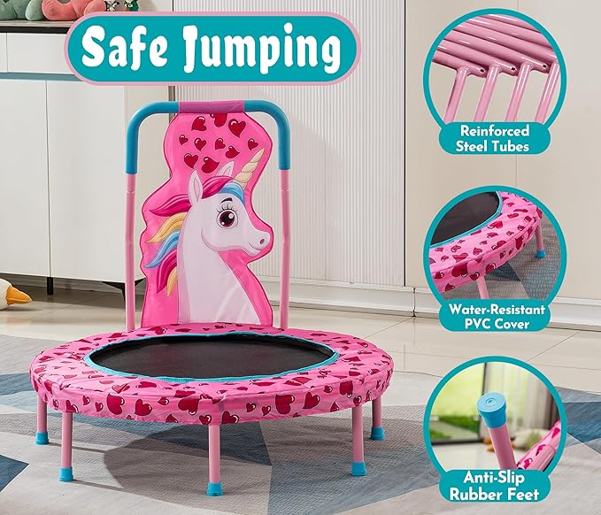36-inch Kids Mini Trampoline with Handlebar and Safety No-Gap Design