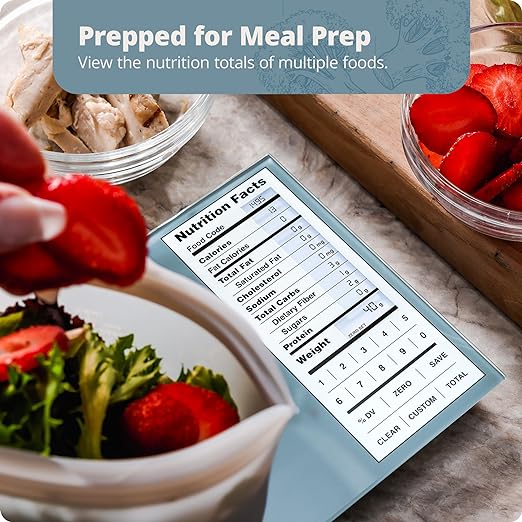 Greater Goods Nutrition Scale with Food Grade Glass, Perfect for Calorie Counting, Meal Prep, and Weight Loss (Stone Blue)
