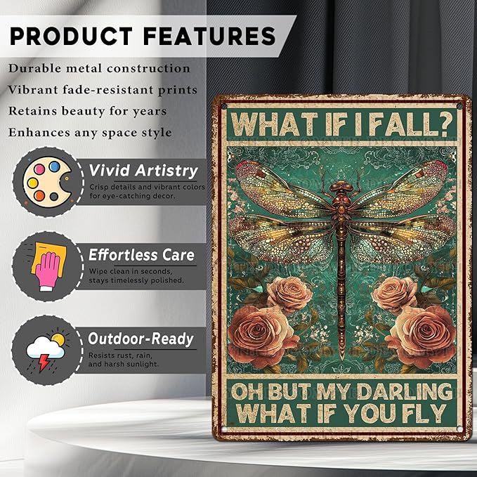 Vintage Tin Sign What If You Fly Tin Sign Metal Wall Decor for Home Office Kitchen Bar Cafe Garden Wall Decor 12 * 16inch