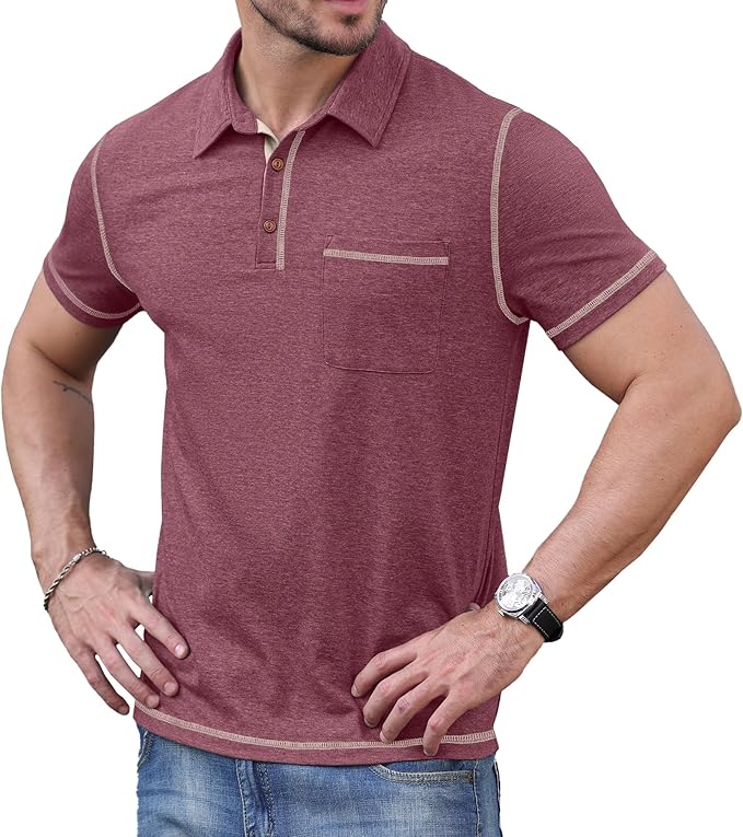 Men's Textured Cotton Classic Golf Polo with Chest Pocket
