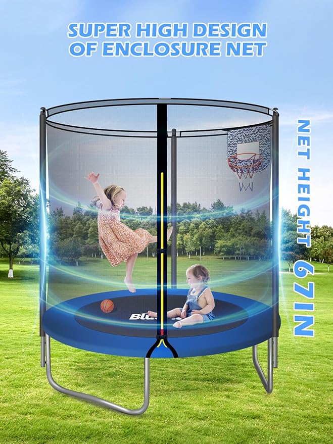 6FT Kids Trampoline with Basketball Hoop & Safety Enclosure Net