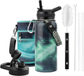 32oz Insulated Water Bottle, Triple Wall Vacuum Stainless Steel Water Bottles - Keeps Cold 48H, Reusable Metal water flask Jug for Gym, Sports, Camping, Hiking,Travel, Northern Lights Green