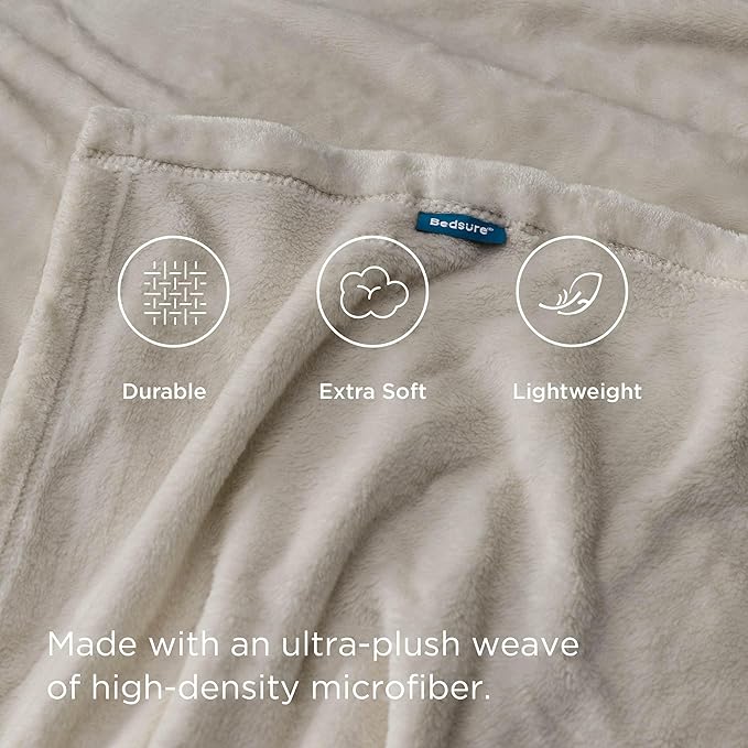 Bedsure Fleece Blankets Twin Size Oxford Tan - 300GSM Lightweight Plush Fuzzy Cozy Soft Blanket for Bed, Sofa, Couch, Travel, Camping, 60x80 inches