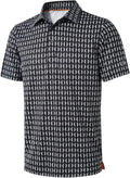 Close up of striped men's golf polo with moisture-wicking performance fabric