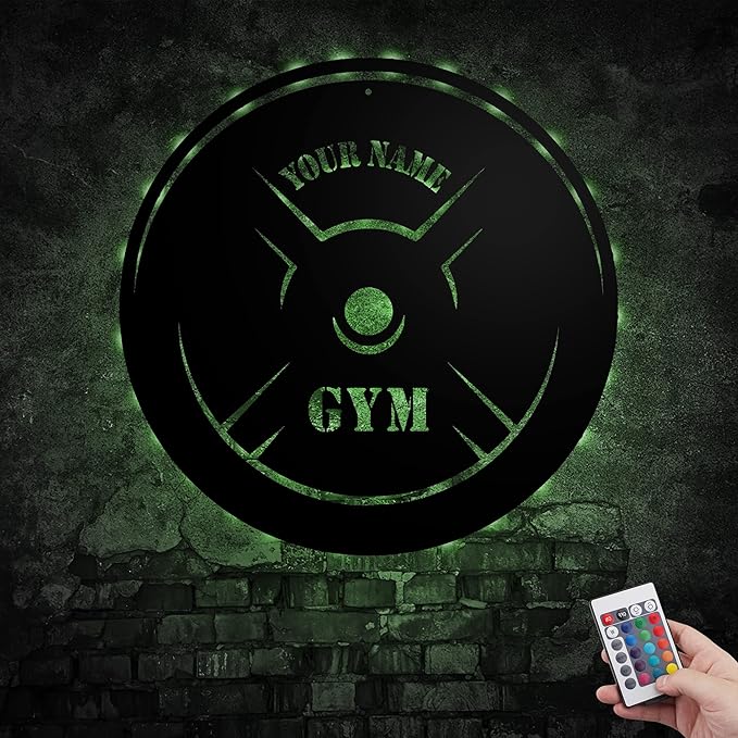 Personalized Home Gym LED Tin Metal Sign Multiple Sizes, Gym Sign Wall Decor, Exercise Workout Room Decor Fitness Center, Motivational Inspirational Hanging Wall Art Wall Plaque (05 w/lights)