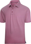 Men wearing a lightweight, striped performance golf polo with moisture-wicking fabric.