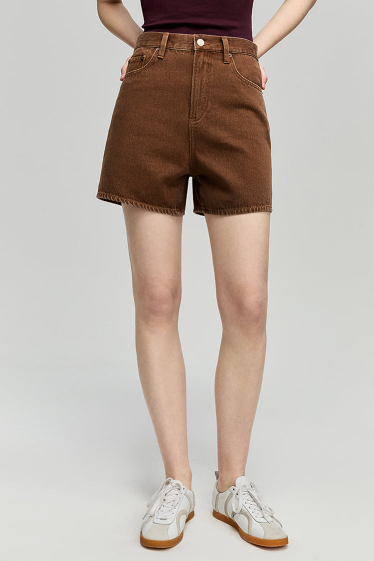 High-Rise Buckle Shorts in Brown Sugar