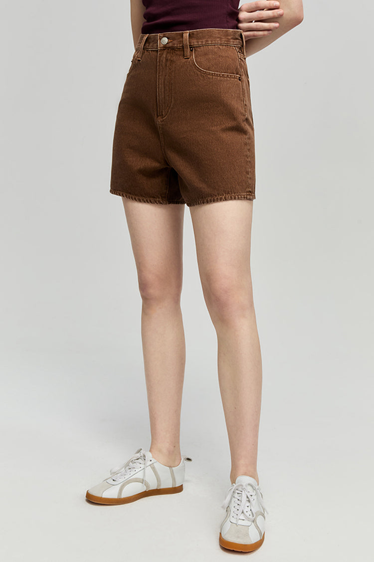 High-Rise Buckle Shorts in Brown Sugar