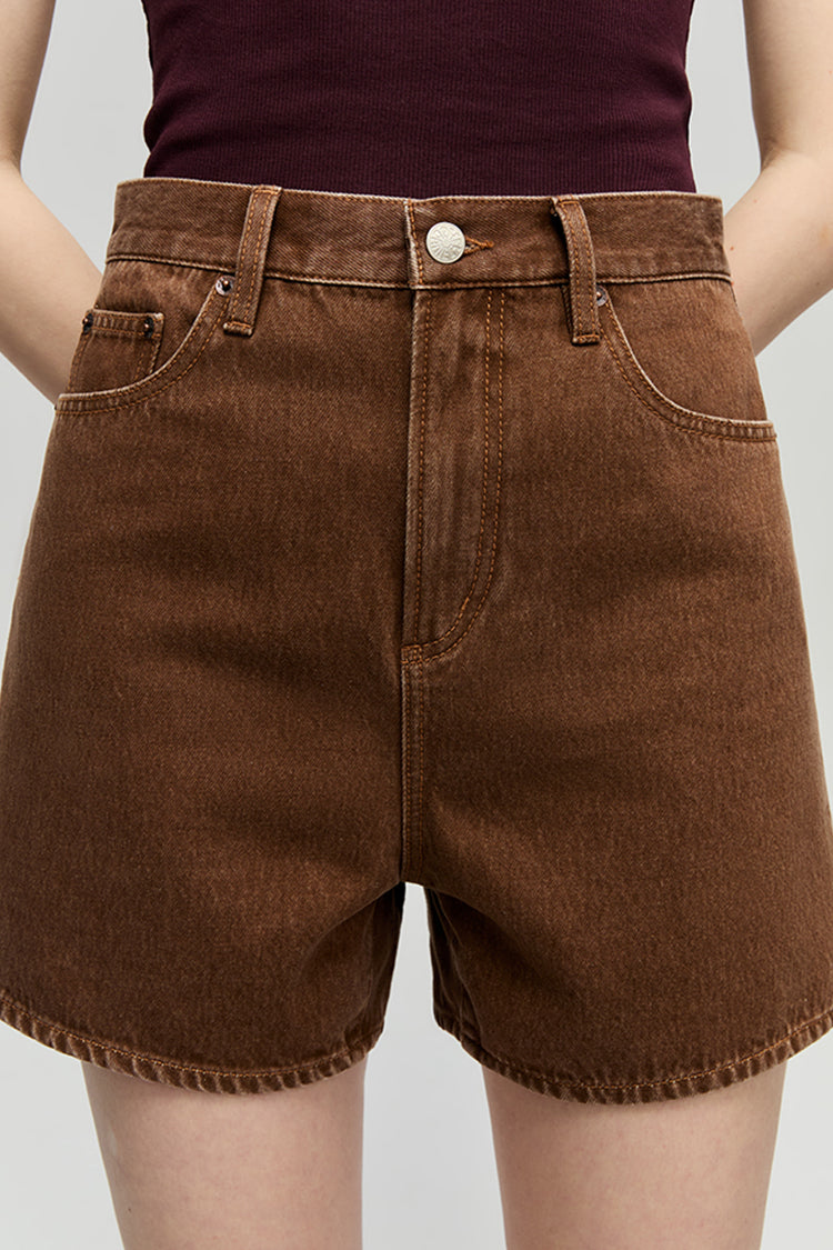 High-Rise Buckle Shorts in Brown Sugar