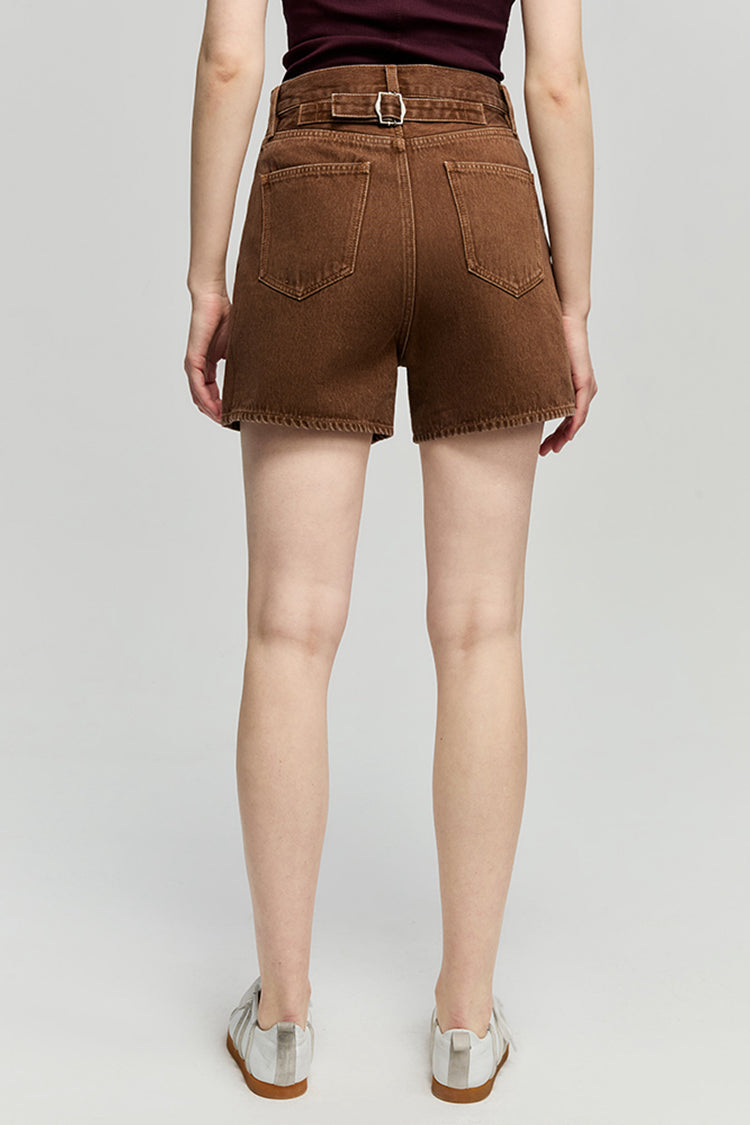 High-Rise Buckle Shorts in Brown Sugar