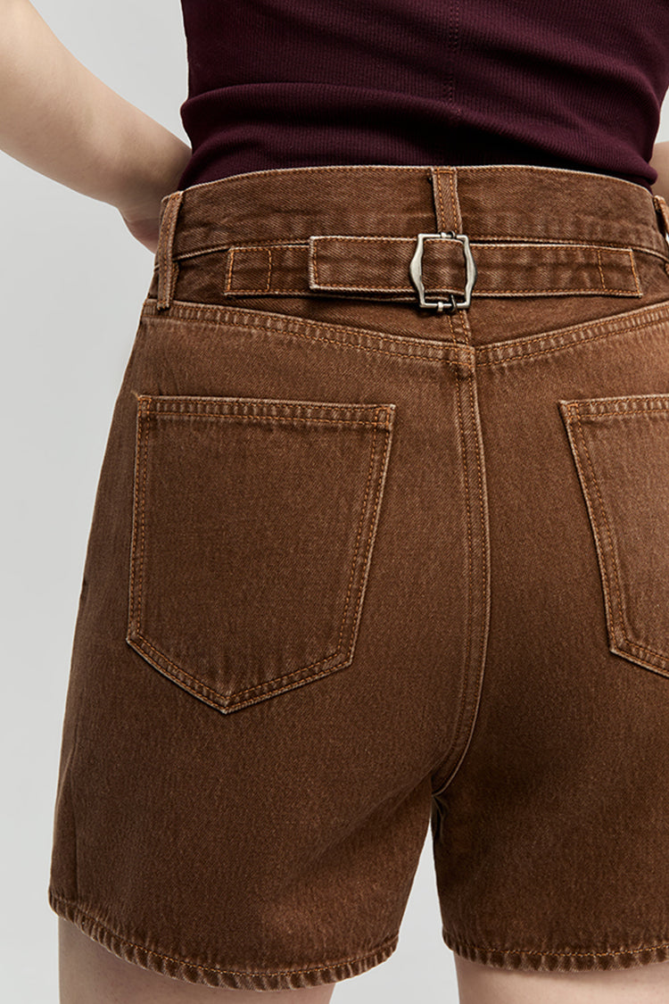 High-Rise Buckle Shorts in Brown Sugar