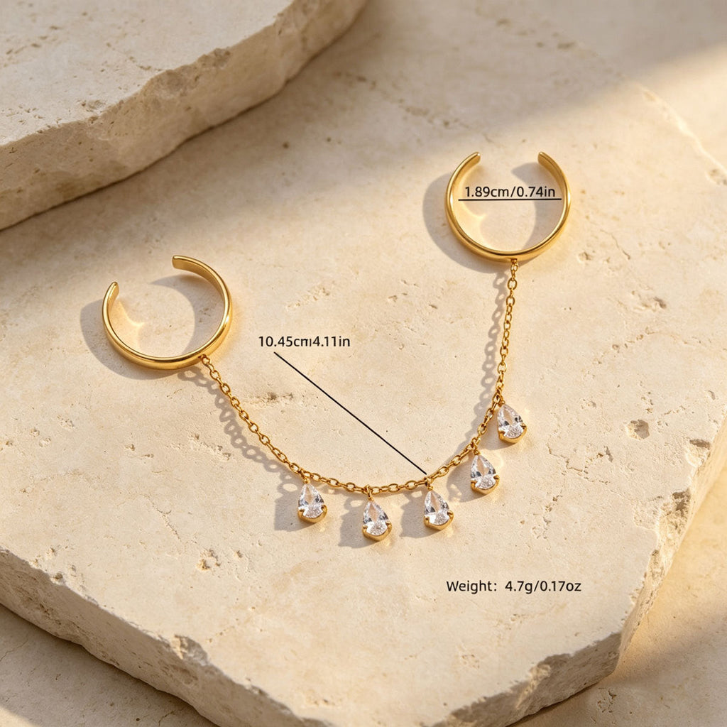 Women 5 Teardrop CZ Hand Harness, Thin O Chain Slave Finger Bracelet Gold Rhodium Two Tone Plated Boho Beach Festival Vacation Jewelry Gift