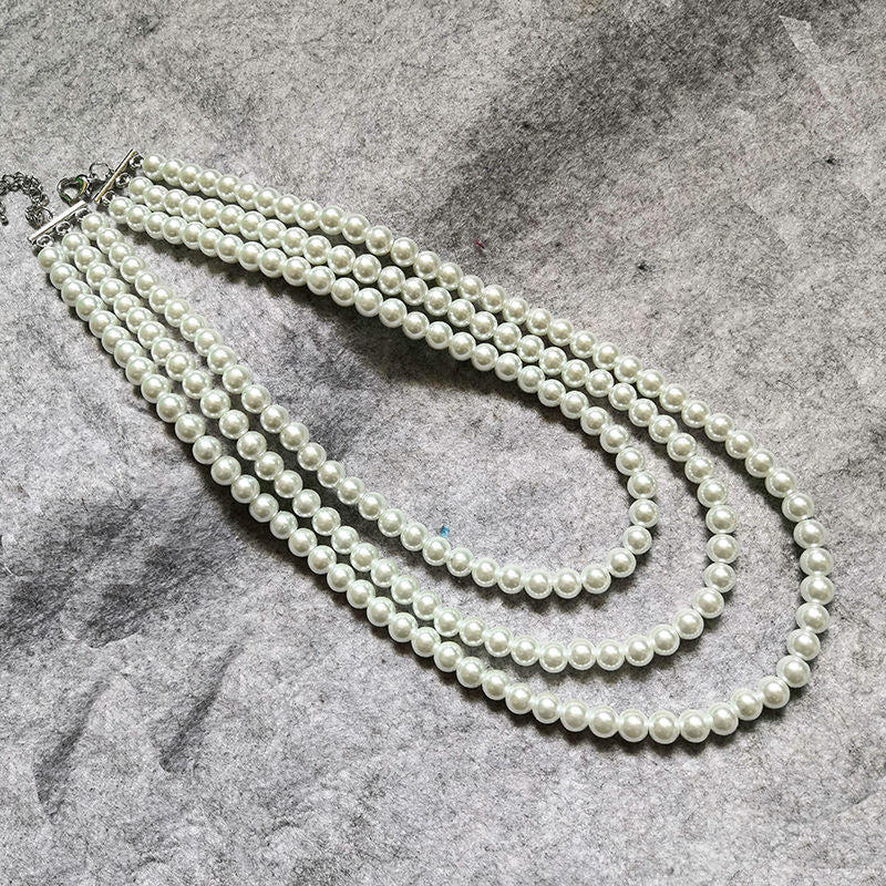 Three Or Four Multi-layer Glass Pearl Necklace Elegant Fashion Sweater Chain Dress Cheongsam Neck Chain Opera Clothing Accessories