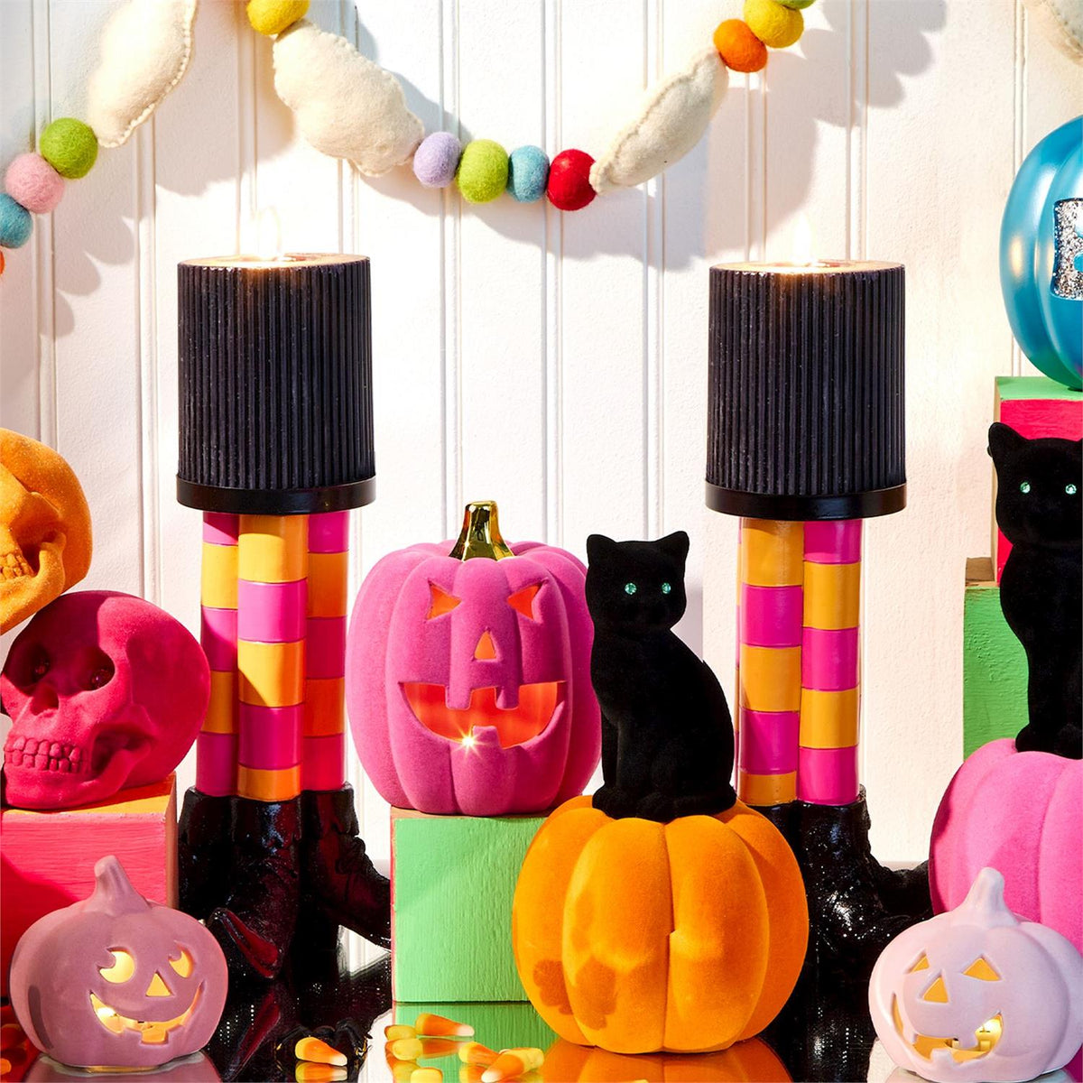 Wicked Witch Leg Pillar Candle Holder in Bright Striped Colors - Image 2