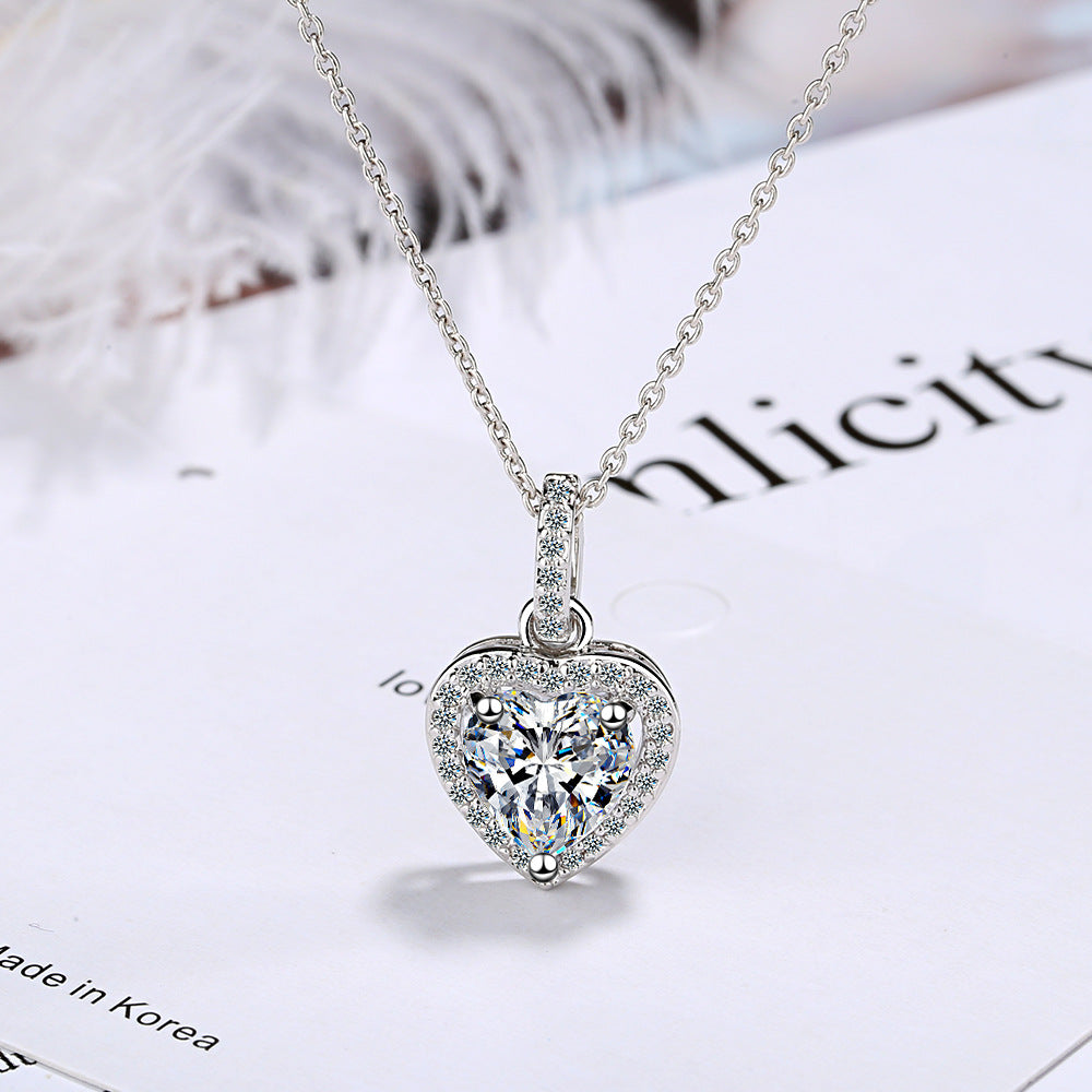 Zircon Necklace Women's Heart Shaped Full Diamond Short Clavicle Chain