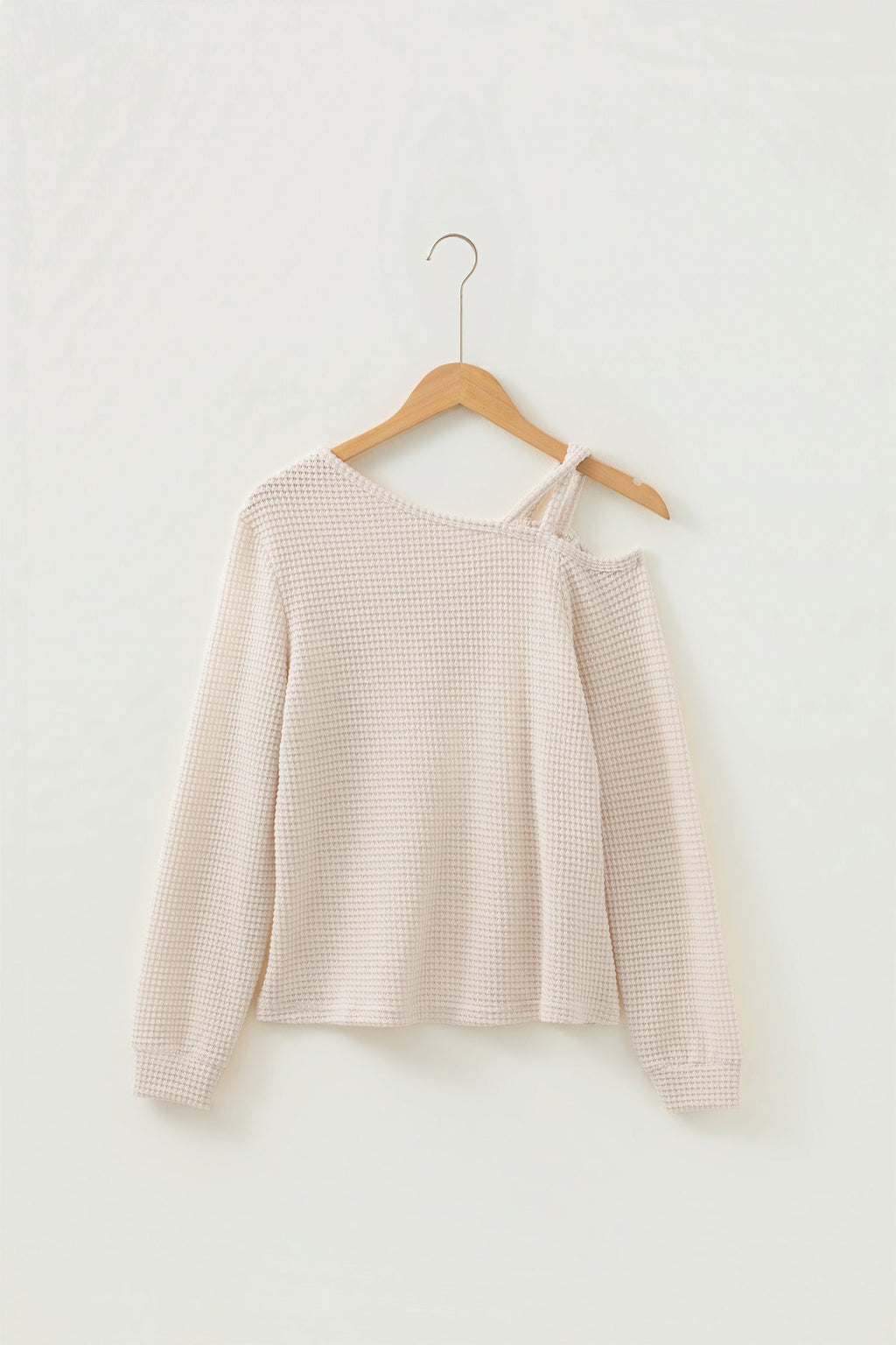 Textured Knit Asymmetric Shoulder Long Sleeve Top