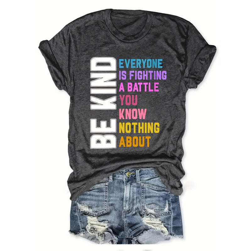 Women's Round Neck Short Sleeve Slogan Print Casual Summer T-Shirt - Image 5