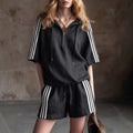 Women's Two-Piece Sportswear Set with Half-Zip Top and Shorts - Image 3